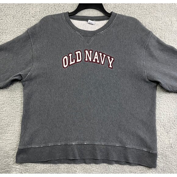 Vintage Old Navy Sweatshirt Mens XL Gray Spellout Heavy Well Worn 90s Y2K - Picture 3 of 16